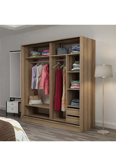 Minarmobilya Minar Kale 2 Kapaklı Sürgülü Dolap 180 Cm - Dore/Beyaz (541417044)