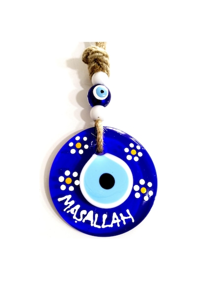 Maşallah Yazılı Papatya Desenli Nazar Boncuklu El Boyaması Duvar Süsü