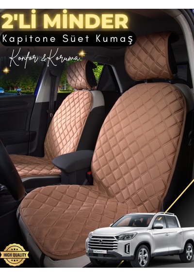 Ssangyong Musso Grand Uyumlu 2'li Süet Oto Koltuk Minderi Terletmez Universal Oto Aksesuar A1 Kahverengi