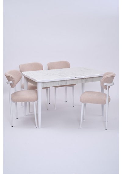 Yakamoz Polo Mdf Lak Panel Mutfak Masa Sandalye Takımı 80x130 beyaz