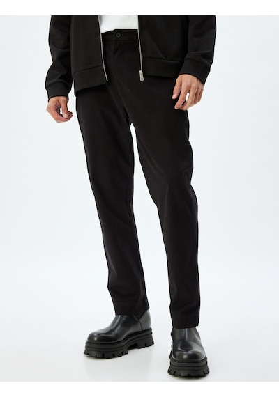 Koton Chino Pantolon Gabardin Cep Detaylı Düğmeli Pamuklu Siyah 5wam40038hw Siyah