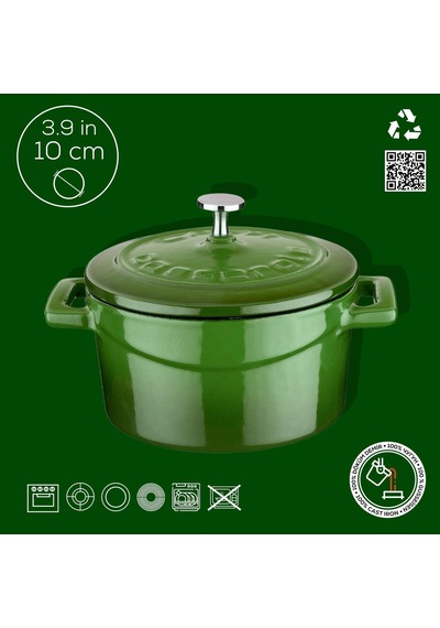 Metal Döküm Mini Tencere, Trendy, 10 Cm, 0.35 L Hacim, Yeşil Diğer