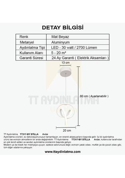 Tt317-By Tt Aydınlatma Stilla Modeli Mat Beyaz Led Avize