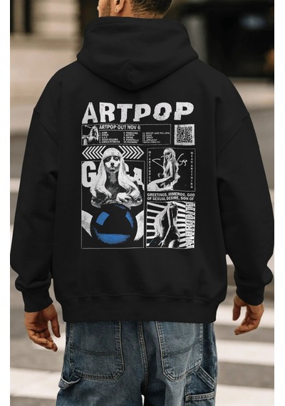 Sevbano Artpop Lady Gaga Şarkıcı Sırt Baskılı Unisex Oversize Premium Hoo Siyah
