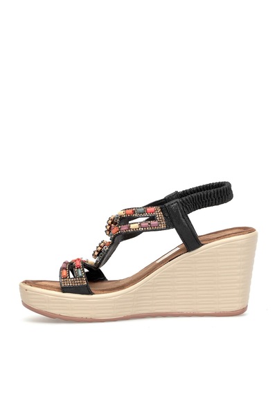 Guja 26y155 Kadın Taşlı Dolgu Topuklu Lastikli Comfort Sandalet Siyah