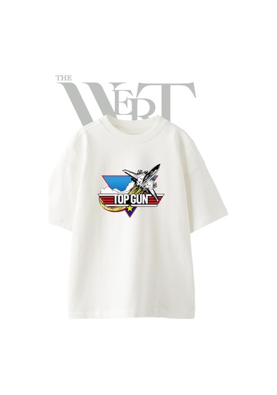 Thewert Top Gun Tasarım Baskılı Ünisex Beyaz Oversize T-shirt