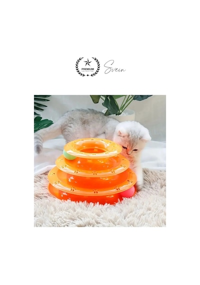 3 Katlı 3 Toplu Kedi Oyuncağı Yuvarlak Eğlence Dönen Hareketli Abs Plastik Çıngıraklı Zeka Gelişim
