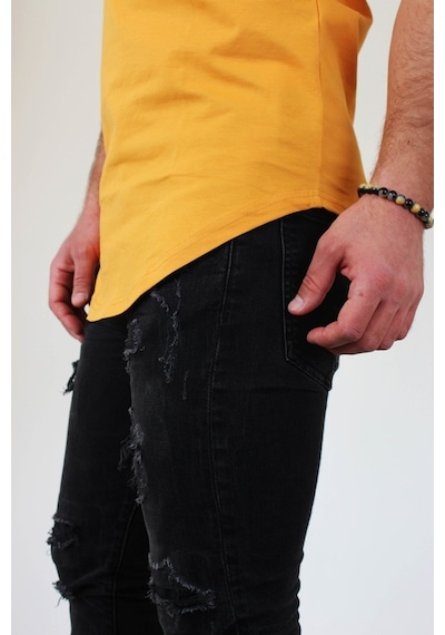Boldy Erkek Long Fit Tişört Long Tişört Long Kesim Tişört-Hardal
