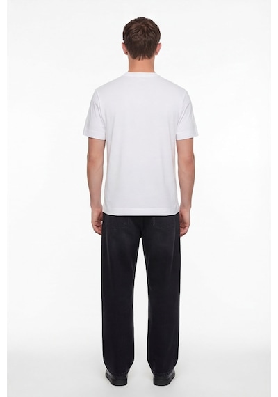 Sabri Özel Erkek Beyaz Normal Kesim Regular FitPamuk Dokuma Bisiklet Yaka Basic T-shirt