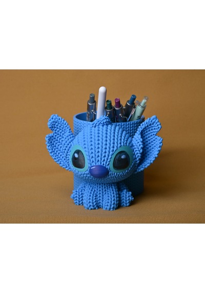 3d Baskı Knitted Kalemlik - Sevimli Karakterli Masaüstü Kalem Organizeri-mavi Çok Renkli