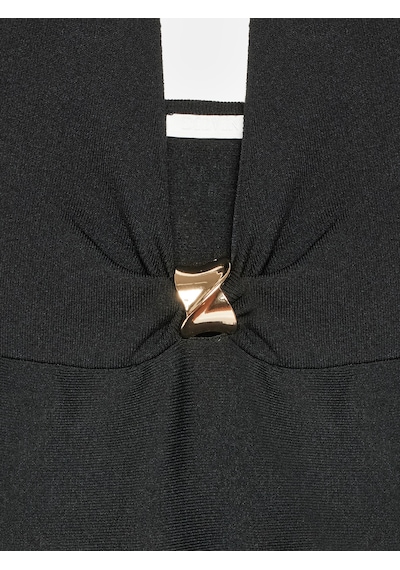 Dilvin 90269 Metal Detaylı Peplum Triko Elbise-siyah