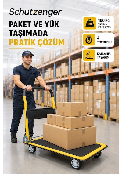 180 Kg Taşıma Kapasiteli Katlanır Yük Ve Paket Taşıma El Arabası 4 Tekerlekli Platformlu Taşıma Arabası