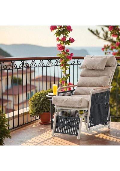 Rehome Space Ahşap Kollu Minderli Bahçe Koltuğu Bahçe Sandalyesi Cappuccino
