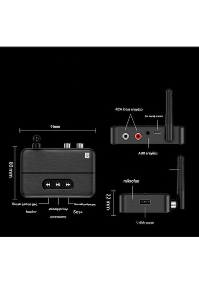 Antenli Bluetooth Adaptör Bluetooth 5.4 Receiver Aux Usb Rca Wireless Araç Hoparlör Bluetooth Kiti
