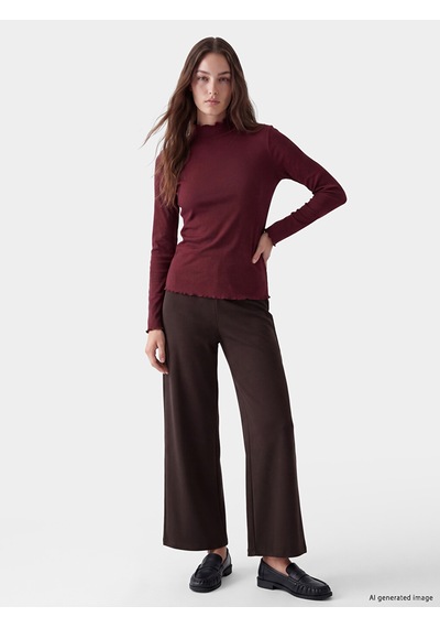 Lcw Modest Bordo Dik Yaka Kadın Fitilli Body