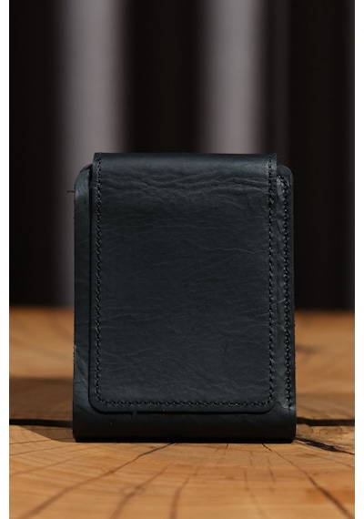 Lenax Leather Mono Klips Hakiki Deri Erkek Cüzdan Nakit Para Klipsli, Mıknatıslı Kapak, Bozuk Para Cepli Siyah