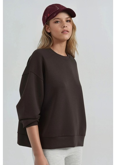 Hiccup Busem Rahat Kesim Bisiklet Yaka Modal Sweatshirt Kahve Kahvesi