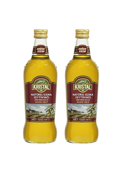 Kristal Natürel Sızma Zeytinyağı Dolgun Güçlü 1 L Cam Şişe 2 Li