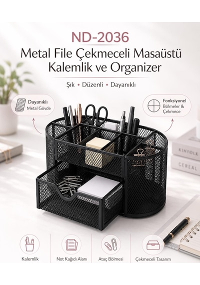 Need Nd-2036 Metal File Çekmeceli Masaüstü Kalemli Siyah