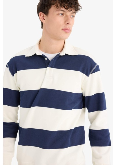 DeFacto Relax Fit Polo Yaka Çizgili Kalın Sweatshirt D7478AX25SPNV64 DeFacto Relax Fit Polo Yaka Çizgili Kalın Sweatshirt D7478AX25SPNV64