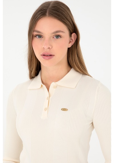 U.S. Polo Assn. Kadın Krem Polo Yaka Kazak 50297087-VR071