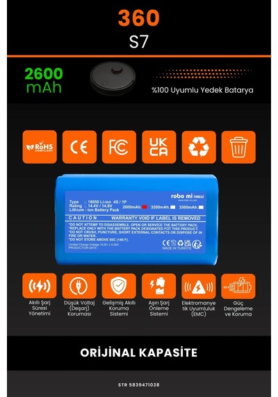 360 S7 2600mAh Robot Süpürge Bataryası