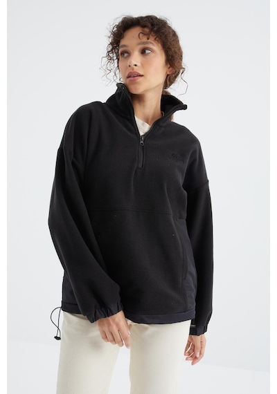 Tommy Life Siyah Yarım Fermuar Etek Ucu Büzgülü Dik Yaka Oversize Kadın Polar Sweatshirt - 97236 Siyah Tommy Life Siyah Yarım Fermuar Etek Ucu Büzgülü Dik Yaka Oversize Kadın Polar Sweatshirt - 97236 Siyah