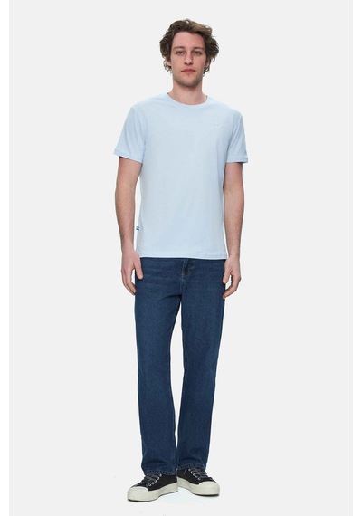 Ucla Harper Gök Mavi Bisiklet Yaka Nakışlı Standard Fit Erkek Tshirt Gök Mavi