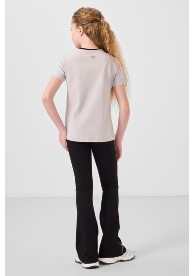 Tommylife Taş-siyah Pamuklu O Yaka Standart Fit Basic İspanyol Paça Kız Çocuk Tayt Takım - 75192 Taş
