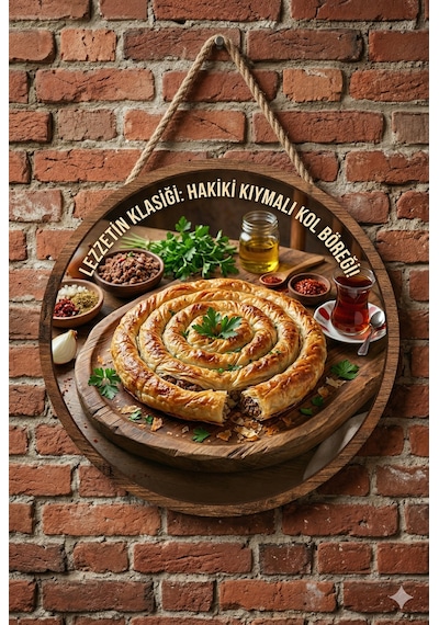 Kıymalı Kol Böreği Temalı Börekçiler Kahvaltıcılar Cafeler İçin Ahşap Duvar Kapı Dekoratif Süs Tablo 4