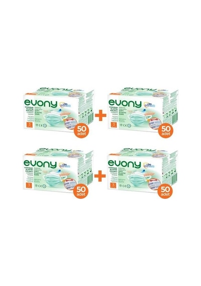 Evony 3 Katlı Cerrahi Maske Yumuşak Elastik Kulaklı 200 Adet