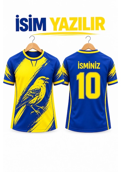 Yenteks İsim Yazılır Yetişkin Futbol Forması Sarı Lacivert Kanarya Dijital Baskı