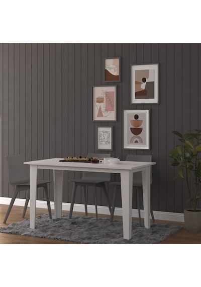 Asra Trend Yemek Masası YM-01 %100 MDF 4-6 Kişilik Mutfak Salon Masası Beyaz Beyaz