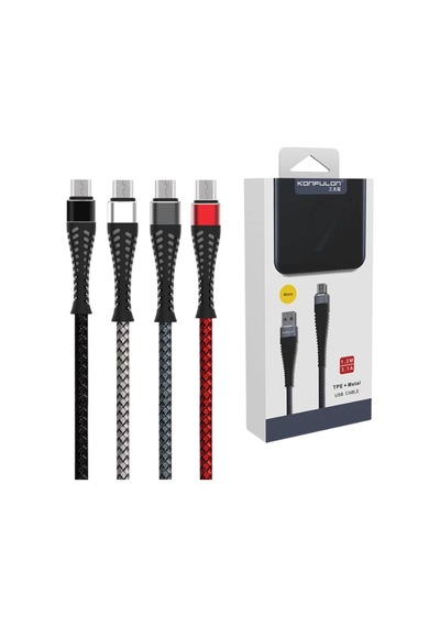 Konfulon S61 Micro Usb Kablo 1.2m 2.1a - Kırmızı -