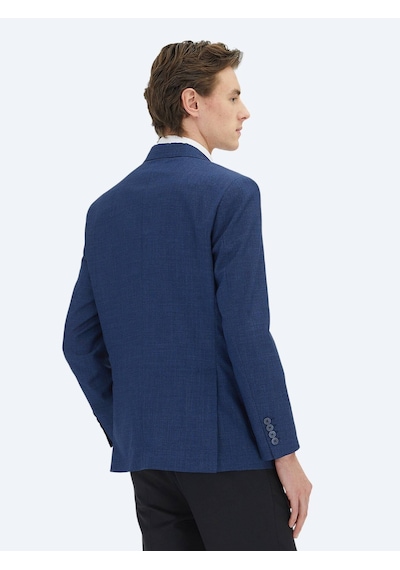 Kip Mavi Mikro Modern Fit %100 Yün Ceket Mavi