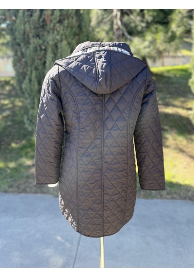 Kadın Ekose Mont Siyah 95 Cm Çok Renkli