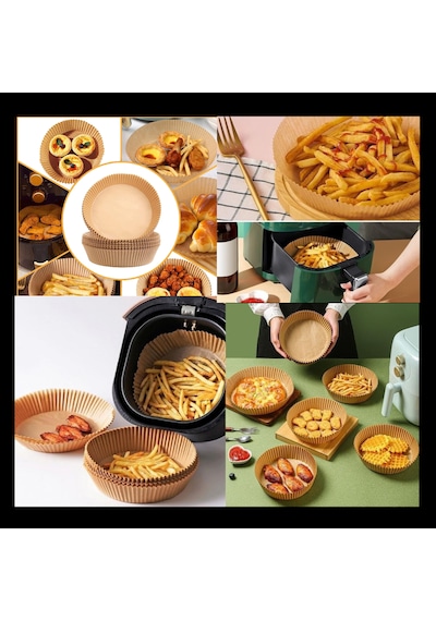 50 Adet Air Fryer Pişirme Kağıdı 20 Cm Tek Kullanımlık Hava Fritöz Yağ Geçirmez Yapışmaz Tabak Model