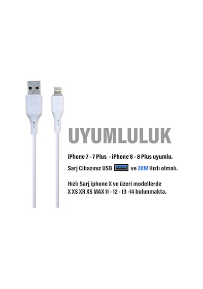 Apple iPhone Uyumlu 7 Plus Şarj Kablosu 3.4a Usb - Ligtning