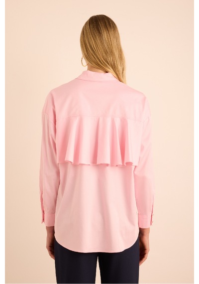 Aker Sırtı Volan Detaylı Cotton Gömlek Pembe Pembe