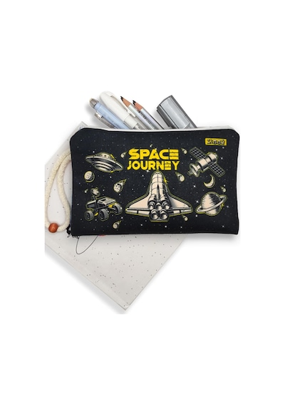 Uzay Mekiği Space Shuttle Desenli Kalem Kutusu Yıkanabilir Bez Kalemlik Genel