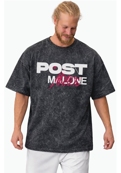 Post Malone Rapper Şarkıcı Baskılı Unisex Oversize Vintage Yıkama Siyah