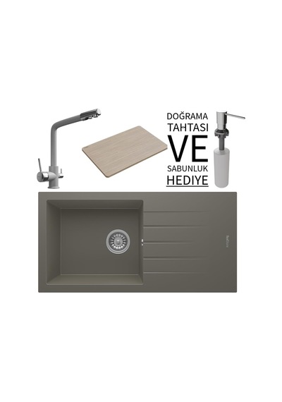 P011 Assos 86 Xl Granit Eviye & Abant Arıtmalı Batarya Seti + Sabunluk Ve Bambu Tahta Hediyeli - Gri Çok Renkli