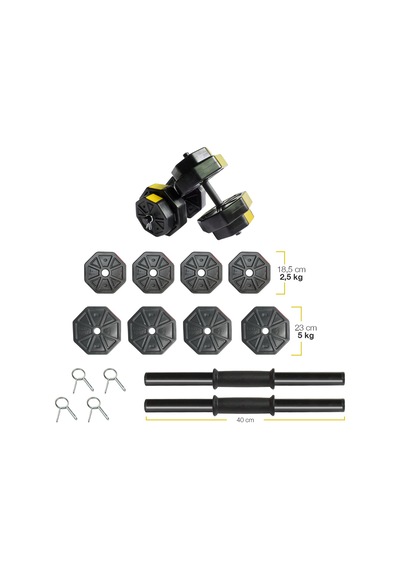 Tan Spor 30 KG Dambıl Dumbbell Halter Ağırlık Kısa Bar Seti Sarı Kapaklı