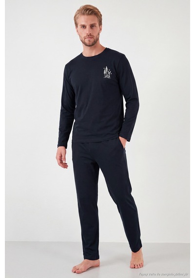 Buratti Minimal Baskılı Pamuklu Uzun Kollu Pijama Takımı Erkek Pijama Takımı 6575005 Lacivert