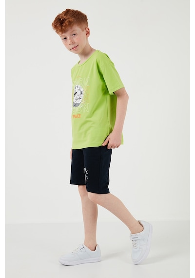 Lela Pamuklu Regular Fit Bisiklet Yaka Şortlu Alt-Üst Erkek Çocuk Takım 6212008 Fistik