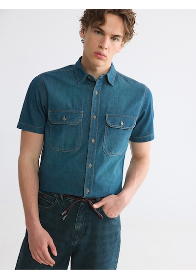 Lcw Jeans Yeşil Regular Fit Erkek Jean Gömlek