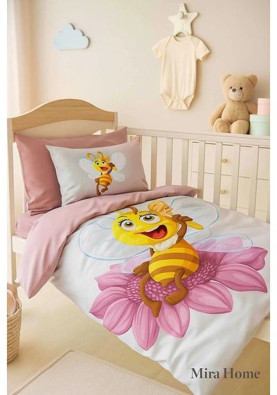 Yenidoğan Kız Bebek Nevresim Takımı %100 Pamuklu Lady Bee Çok Renkli