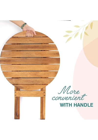 60x50x40 Cm Ahşap Katlanır Yuvarlak Kamp Masası Piknik, Bahçe Ve Balkon Kolay Taşımalı - Doğal Bambu Rengi Ahşap