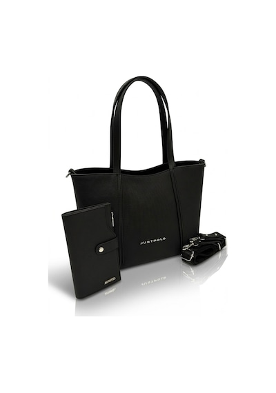 Just Polo Kadın Orijinal Büyük Boy Lüks El & Omuz Çantası Ve Cüzdanı Shopper 27 X 33 Cm Siyah