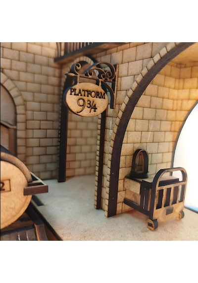 Algwooddesign Platform 9¾ Tren İstasyonu Ahşap Maket, 143 Parça Dıy Minyatür Tren İstasyonu Mod